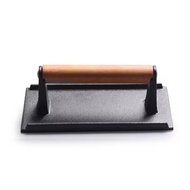 Meat Press Heavy-Duty Cast Iron Steak Burger Press Rectangular Uncoated with Handle for Outdoor Gril