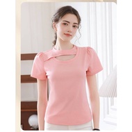 SK7011 -M'SIA Ready Stock Women cotton T-Shirt Women Top Female Top 圆领交叉纯棉短袖t恤