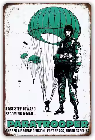 Vintage Tin Sign 82nd Airborne Division Recruitment Poster Photo US Army Recruiter Paratrooper Art D