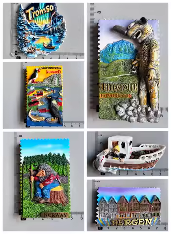 Norway fridge magnet set lofoten troll bergen boat tromso moose travel souvenir magnets magnets pega