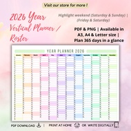 2026 Year Vertical Planner / Roster – PDF & PNG | Printable A3, A4, Letter