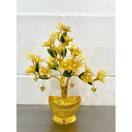 Apricot flower pot with brocade chiffon fabric 38cm