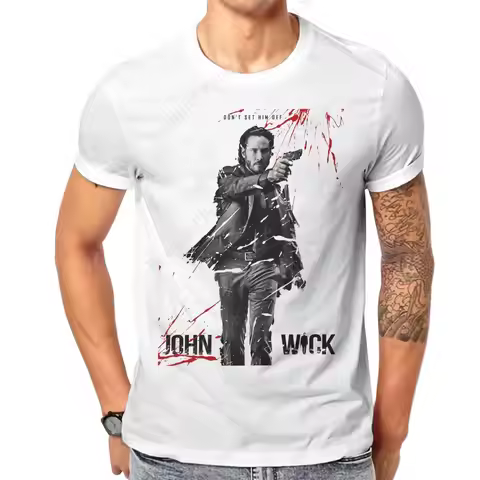 Couple T-Shirt John Wick Film Funny Printing T-Shirts Loose Crewneck Breathable Tee Cotton Fun Tees