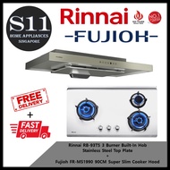 Rinnai RB-93TS 3 Burner Built-In Hob Stainless Steel Top Plate + Fujioh FR-MS1990 90CM Super Slim Cooker Hood - Free Delivery