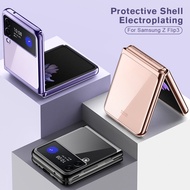 เคสใสชุบโลหะหรูหราสำหรับ Samsung Galaxy Z Flip 3 5G เคสโทรศัพท์กรอบแผ่นโลหะด้วยไฟฟ้าฝาครอบใสสำหรับ Galaxy Z Flip