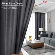 IP CURTAIN RIHNA Curtain 95% Blackout Warna Dark Grey 3D Amboss Corak Abstrak Hook / Ring ReadyStock