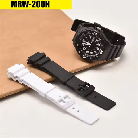 Strap for Casio MRW-200H Black White Men Resin Watch Band Sport Waterproof Silicone Pin Buckle Wrist