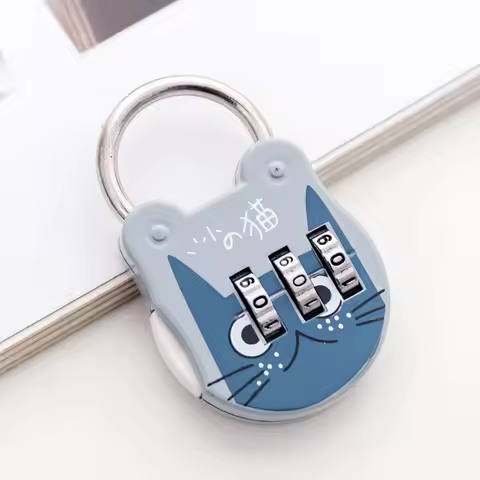 1Pc Luggage Travel Digit Number Code Lock Cute Cat Mini Keyed Padlock Safe Lock for Journal Notebook