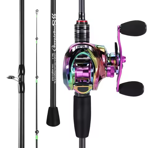 Sougayilang Casting Fishing Combo 2.1m 4 Section UltraLight Carbon Fiber Rod 9+1BB 6.5:1 Gear Ratio 