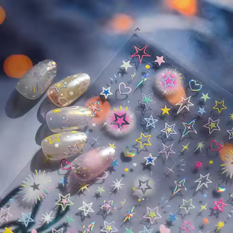 Sweet Colorful Star-shaped Nail Art Accessories Stickers 5D Embossed Metal Five-pointed Star Love Se