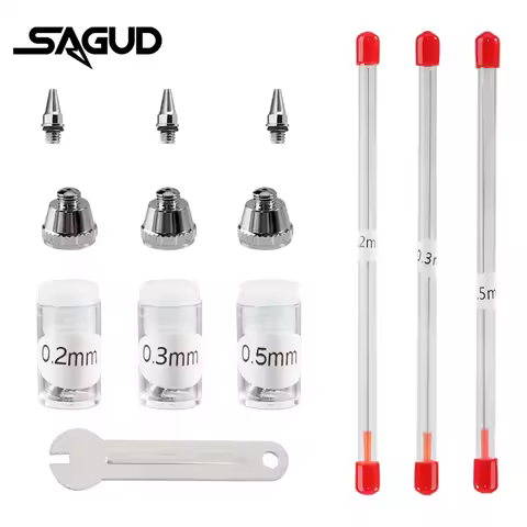 Airbrush Nozzle Needle Cap with Wrench and Nozzle Spanner Replacement Parts, 0.2mm, 0.3mm, 0.5mm, WD