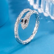 S925 silver, new Year of the Snake flash zirconium wrapped small silver snake open ring high-end nic