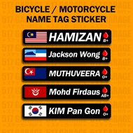 STICKER BASIKAL BICYCLE NAME TAG STICKER - MOTORCYCLE NAME STICKER - - HELMET STICKER - CUSTOM NAME STICKER
