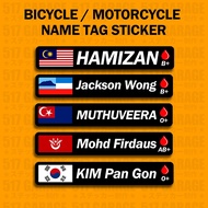 STICKER BASIKAL BICYCLE NAME TAG STICKER - MOTORCYCLE NAME STICKER - - HELMET STICKER - CUSTOM NAME 