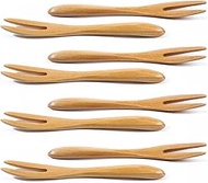 6 Pieces Wooden Two-Tine Fork Fruit Fork Multiple Use Snack Cake Dessert Forks Mini Food Picks Kitch