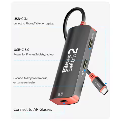 4K60hz USB-C Hub for Nintendo Switch 2/Oled 2K120Hz Type-C Switch Adapter 10Gbps 100W Docking Statio
