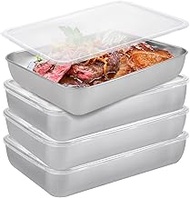EATHEATY 4 Pack Rectangular Cake Pan with Lid 9.8 x 7.9 Inch Stainless Steel Lasagna Rectangular Cak