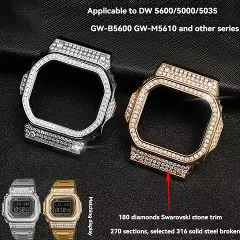 Custom Diamond Bezel & Band Set for Casio G-Shock GM-5600/DW5600/DW5610 | Set with diamonds Mod Kit