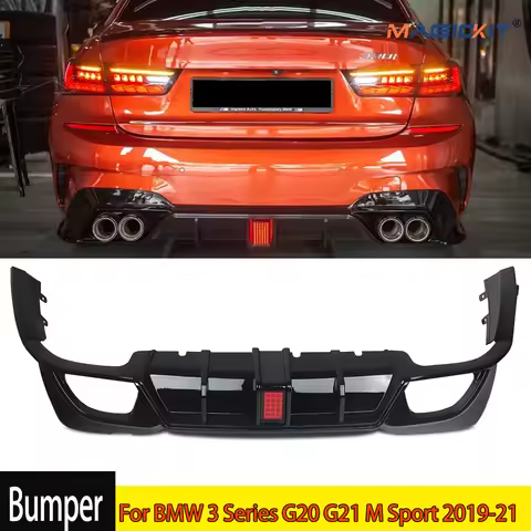 MagicKit For BMW 3Ser G20 G21 M Sport 2019-21 Competitive &Lamp Style Rear Diffuser Black