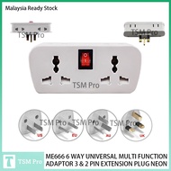 ME666 6/8 WAY UNIVERSAL MULTI FUNCTION ADAPTOR 3 PIN & 2 PIN EXTENSION PLUG NEON INDICATOR 1 USB A &