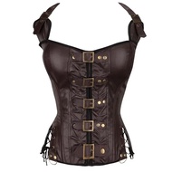 Sexy Halterneck Synthetic Leather Corset Top - Gothic Punk Women's Outfit