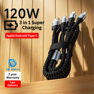 DD Digital สายชาร์จ 3in1 แท้ ชาร์จเร็ว 6A 120W USB สายถักไนล่อนสายชาร์จ รองรับ Micro/Type-C/Lightning ทุกรุ่น iPhone/Samsung/HUAWEI/VIVO