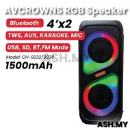 Avcrowns CH-9230 Wireless 4x2 inch Speaker Box Super Bass With RGB Light Bluetooth USB Karaoke Radio With Super Bass