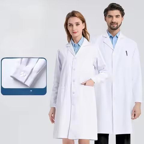 Unisex White Lab Coat Long Sleeve Uniform Doctor Nurse Gown Student Laboratory Workwear For Hospital