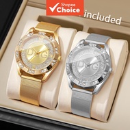 DQG 1/2Pcs Luxury Fashion Women Quartz Watch With Imitation Zircon Stainless Steel Mesh Band Without