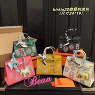 Real Shot❤ Birkin20 Badge Embroidery Bag Handbag Genuine Leather Bag Crossbody Bag Female Bag Should