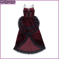 Women Cosplay Dress Dark Style Halloween Party Costume Lace Patchwork Irregular Hem Sleeveless Tight