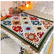 Bohemian-style cotton jacquard throw blanket, bed runner, hotel linen, guesthouse and bed and breakf
