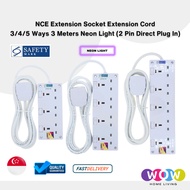 NCE Extension Socket 3/4/5 Ways 3 Meter With Neon Light (Direct 2 Pin Plug In) Made In Singapore
