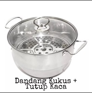 panci dandang steamer kukus sop calypso 30cm 28cm 24cm /soup pot stainless + tutup kaca 28cm / panci