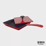富蘭鍋 GRUNGE琺瑯鑄鐵燒烤盤 23公分 (附鑄鐵壓蓋)胭脂紅