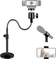 AIBUCOLL Webcam Stand Camera Mount, Flexible Gooseneck Webcam Mount Stand with Microphone Clip and Phone Clip for Logitech Webcam C922 C930e C920S C920 C615 C960 and Other Webcam with 1/4" Thread