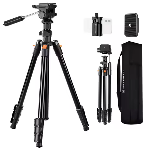 K&F CONCEPT 77"/1.96m Camera Tripod Video Lightweight Travel Tripod with 3-Way Swivel Pan Tilt Head 