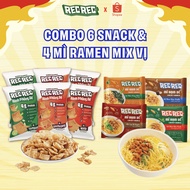 Combo of 6 Spicy Crispy Snacks 40g and 4 REC REC Instant Ramen Noodles 105g Pack - Healthy Food Rich