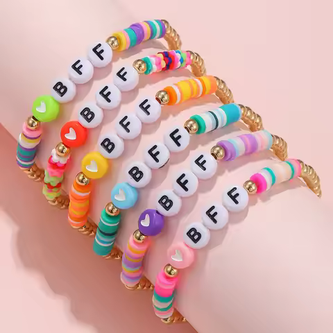 Bohemian style color beaded letter bracelet 6-piece European and American BFF good friend children's