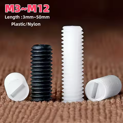 Nylon Slotted Head Set Screw M3 M4 M5 M6 M8 M10 M12 Black White Plastic Insulation Flat Point Set Gr