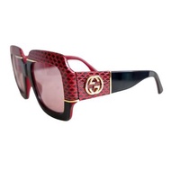 全新 意大利奢侈名牌GUCCI紅黑色蛇皮拼接金色LOGO渡假風太陽眼鏡