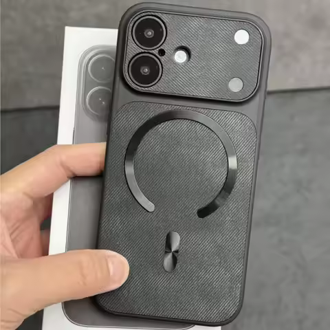 Luxury Jeans Fabric Leather Matte For Magsafe Charge Case For iPhone 13 14 15 16 17 Pro Max Shockpro