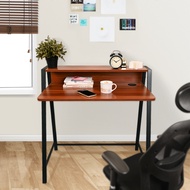 【AOTTO】簡約雙層木紋書桌80公分-胡桃木色