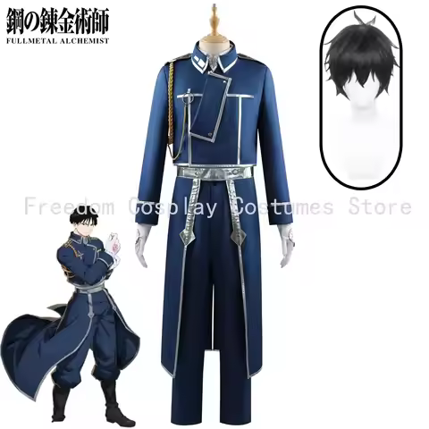Roy Mustang Cosplay Anime Fullmetal Alchemist Costume Uniform Wig Blue Military Coat Game Exhibition