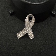 Black Ribbon Pin, Rhinestone Crystal Awareness Funeral Ribbon Badge Brooch, Enamel Black Ribbon Badg
