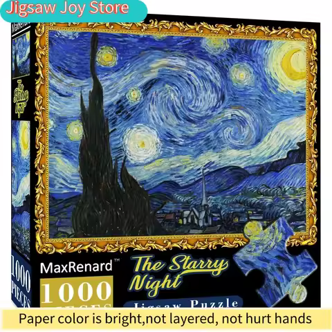 68*49cm MaxRenard 1000 Pieces Jigsaw Puzzles Famous Paintings Van Gogh The Starry Night Family Game 