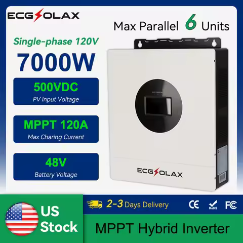 ECGSOLAX 7KW Hybrid Solar Inverter 48V 120V Single-Phase Pure Sine Wave Inverter with MPPT 120A Sola