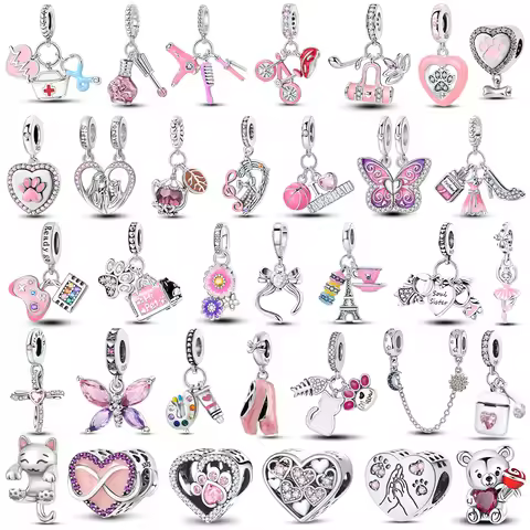 Original Pink Series Charms 925 Silver Perfume Butterfly Beads Pendent Dangle Fit Bangle Charm Brace