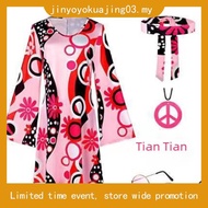Hippie Costume 60s 70s Women Disco Dress Halloween Boho Flared Hippie Dress with Headband