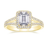 2CT Engagement Rings for Women Emerald Cut Cubic Zirconia Wedding Band Curved Halo Promise Rings for